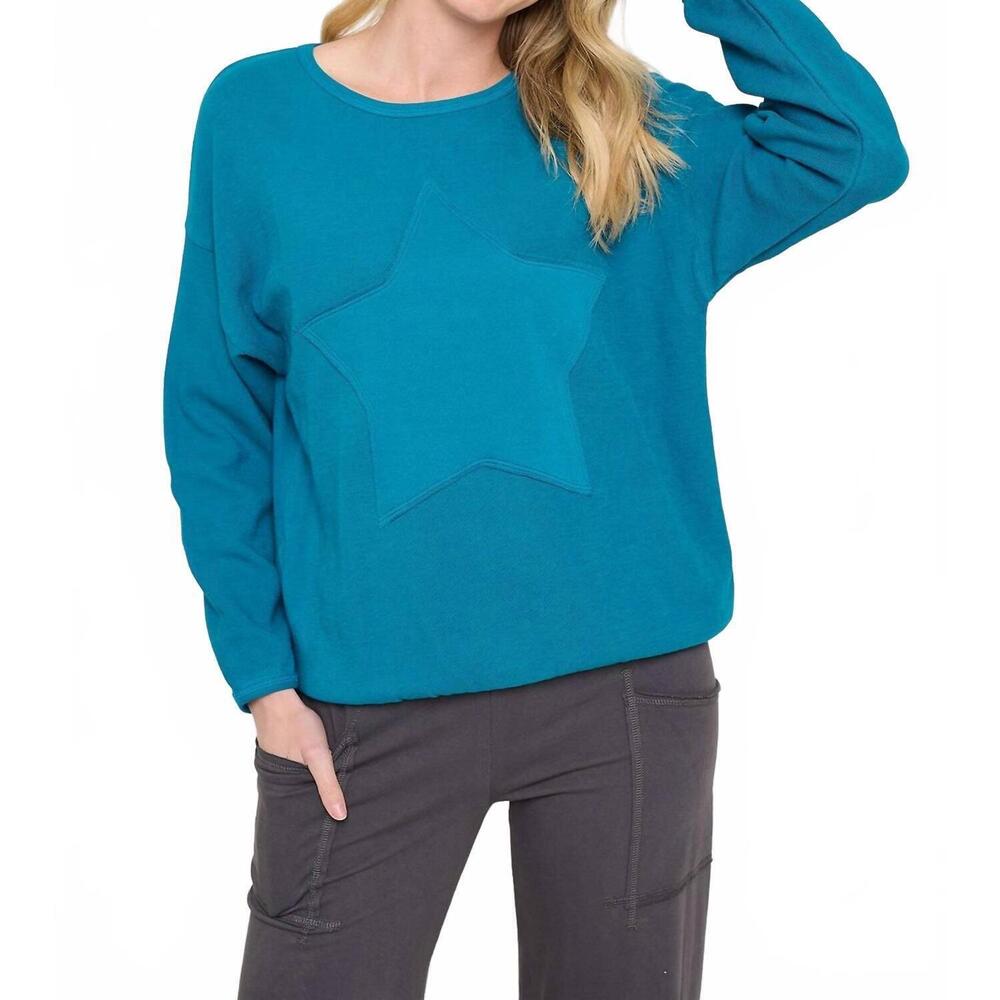 NEW COTTON LANI patch star sweatshirt in teal